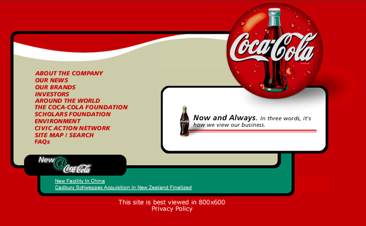 Coca-cola website, 1990s